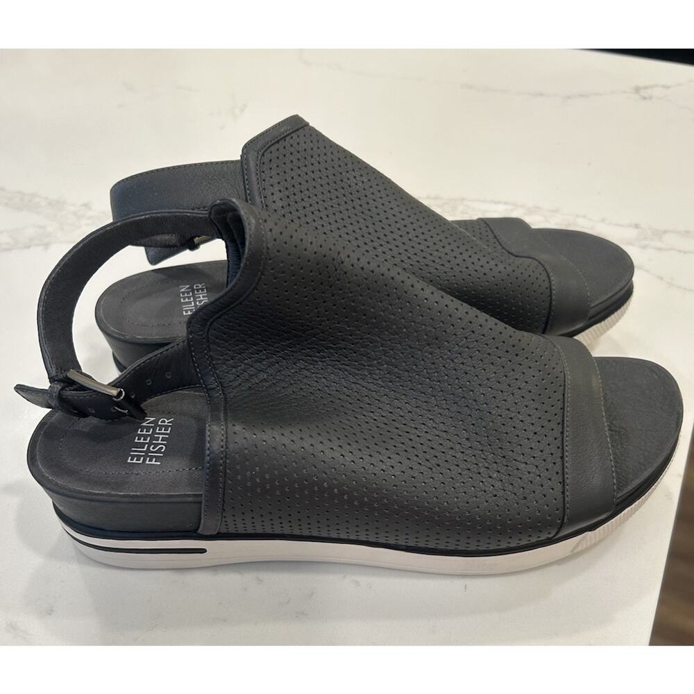 EILEEN FISHER Sporty Perforated Buckle‎ Sneaker Charcoal Gray Sandals Size 8.5M